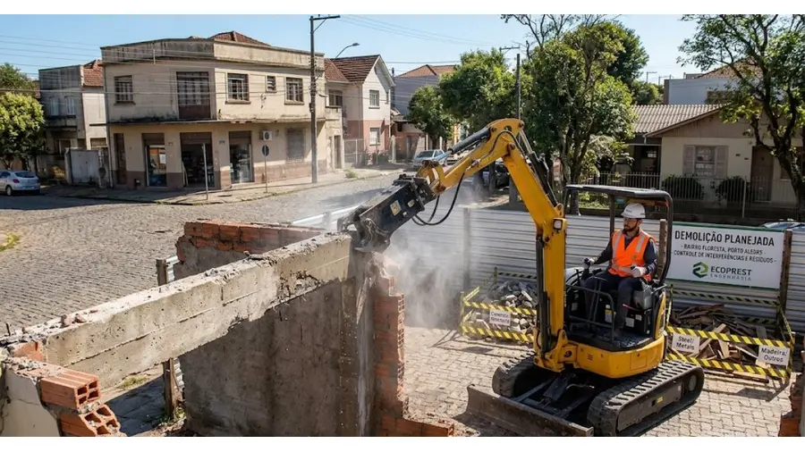 Demolição planejada no Bairro Floresta, Porto Alegre, com escopo definido e controle de interferências